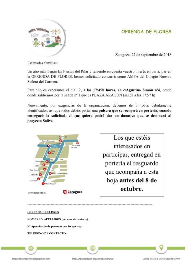 carta APUNTARSE A LA OFRENDA 2018